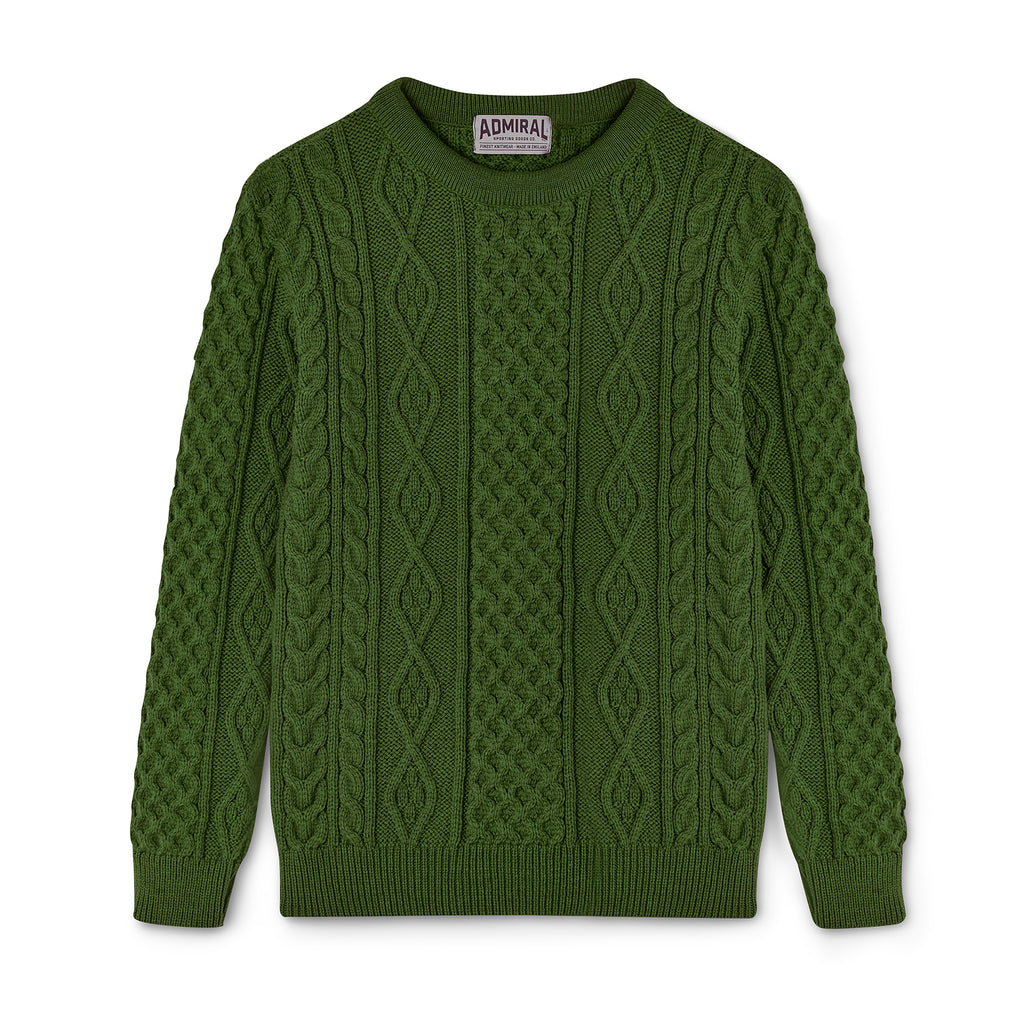 Conway Cable Knitwear - Men's Fisherman Jumper - Pitch Green